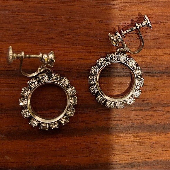 Vintage Rhinestone Round Earrings - Picture 3 of 4